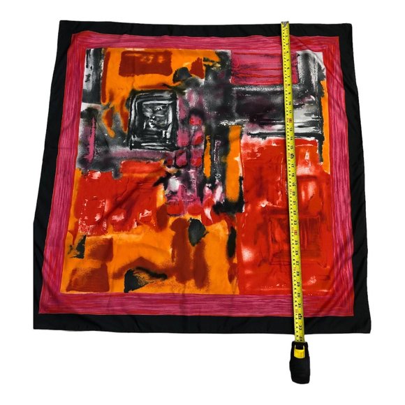 I D Unlimited Bright Fuchsia Pink Red Orange Black Square Scarf Made In Italy - Picture 9 of 12